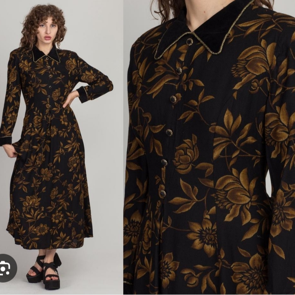 Jessica Howard Black and Gold Floral Dress